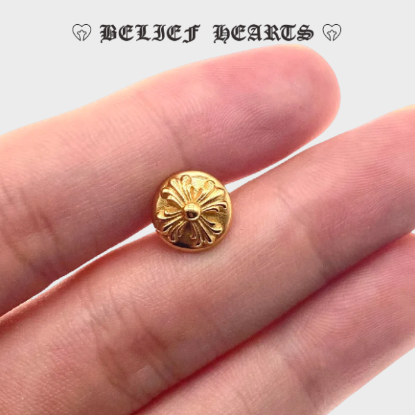 Round Gothic Cross Floral Medallion Earrings – 925 Gold Plated Sterling Silver with Medieval Boho Motif - Image 2