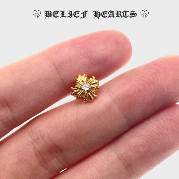 Baroque Gothic Mini Cross Earrings – Moissanite & Engraved Gold Plated 925 Silver - Image 2