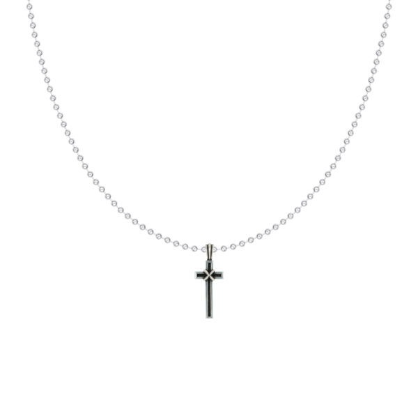 925 Sterling Silver X-Embossed Cross Pendant Necklace - Matte Silver Base with Jet Black Cross Inlay - Image 4