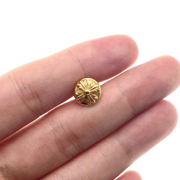 Round Gothic Cross Floral Medallion Earrings – 925 Gold Plated Sterling Silver with Medieval Boho Motif - Image 3
