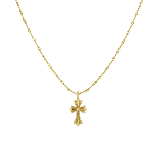[Classic]925 Sterling Silver 22K Gold Plated Double Floral Cross Pendant - Gothic Bohemian Style Stone-Free Minimalist Jewelry - Image 3