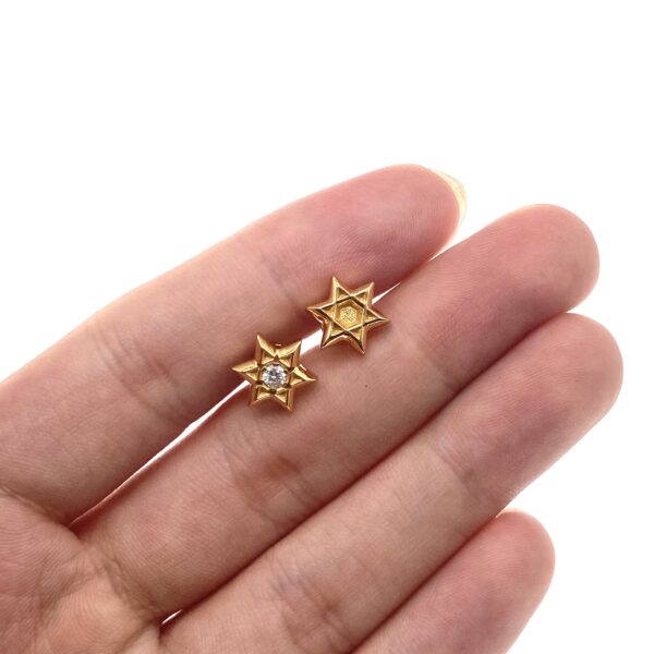 Sparkling Hexagram Moissanite Stud Earrings in 22K Gold Plated 925 Sterling Silver | Luxurious Geometric Jewelry - Image 5