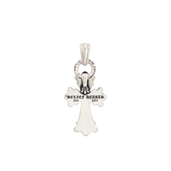 [Classic]Antique 925 Sterling Silver Dual Floral Cross Pendant Necklace | Gothic Revival Style with Double Jump Ring Chain - Image 4