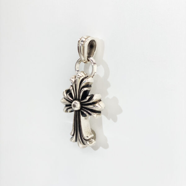 [Classic]Antique 925 Sterling Silver Dual Floral Cross Pendant Necklace | Gothic Revival Style with Double Jump Ring Chain - Image 5