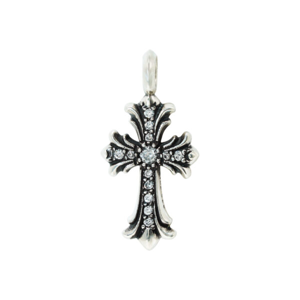 Gothic Cross Pendant Necklace in 925 Sterling Silver | Hand-Set 13 Moissanite Stones, Unisex Couple's Jewelry - Image 3