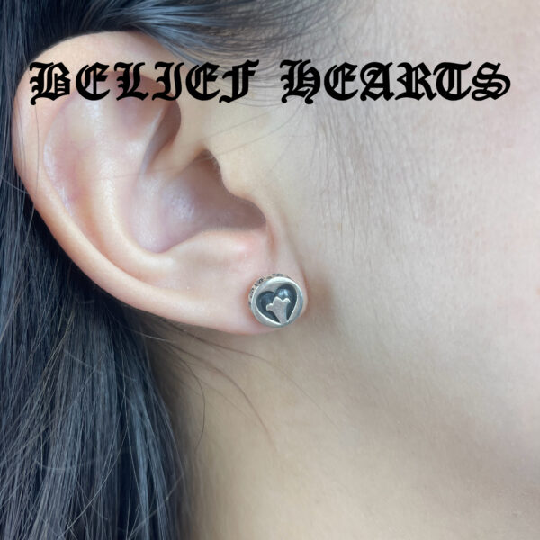 BELIEF HEARTS & Cross Grooved Stud – Deep Etched Streetwear Earring with Signature Carving - Image 3
