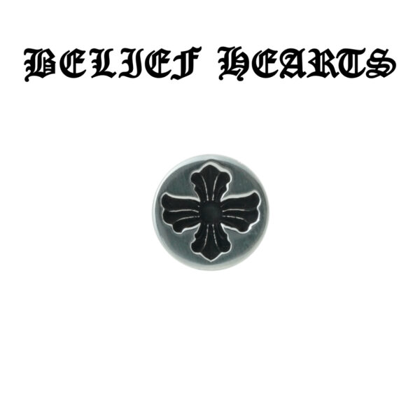 BELIEF HEARTS & Cross Grooved Stud – Deep Etched Streetwear Earring with Signature Carving - Image 4