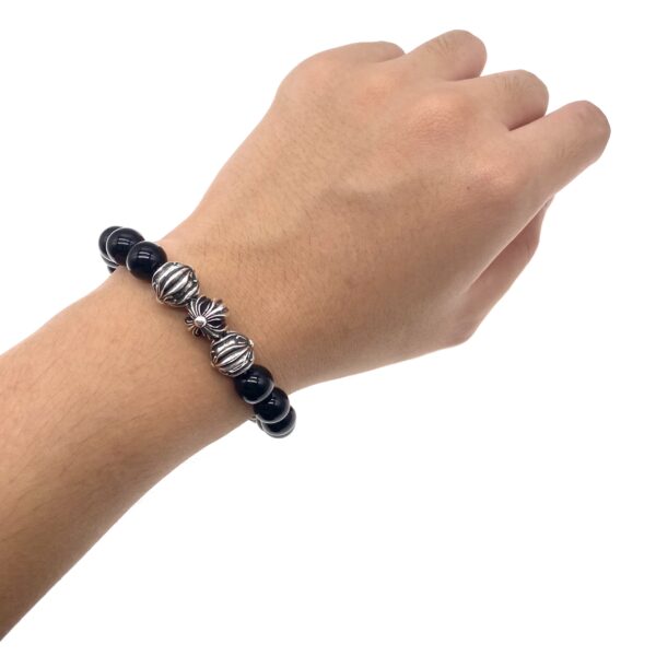 Gothic Rock Obsidian Cross Bead Bracelet in 925 Sterling Silver | Black Onyx & Dark Aesthetic Jewelry for Edgy Spiritual Grounding - Image 5