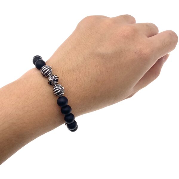 Gothic Rock Obsidian Cross Bead Bracelet in 925 Sterling Silver | Black Onyx & Dark Aesthetic Jewelry for Edgy Spiritual Grounding - Image 4