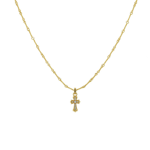[Petite]Gothic Petite Cross Necklace - 22K Gold Plated 925 Sterling Silver with Hand-Set Moissanite |Miniature Jewelry - Image 2