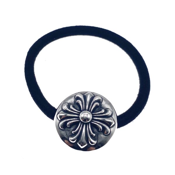 Gothic Medieval Adjustable Elastic Cord Bracelet & Headband | Iris Flower Cross 925 Sterling Silver Ornament Vintage Jewelry - Image 3