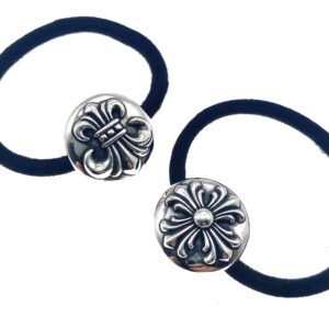 Gothic Medieval Adjustable Elastic Cord Bracelet & Headband | Iris Flower Cross 925 Sterling Silver Ornament Vintage Jewelry