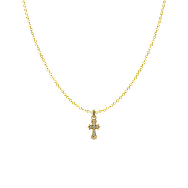 [Petite]Gothic Petite Cross Necklace - 22K Gold Plated 925 Sterling Silver with Hand-Set Moissanite |Miniature Jewelry